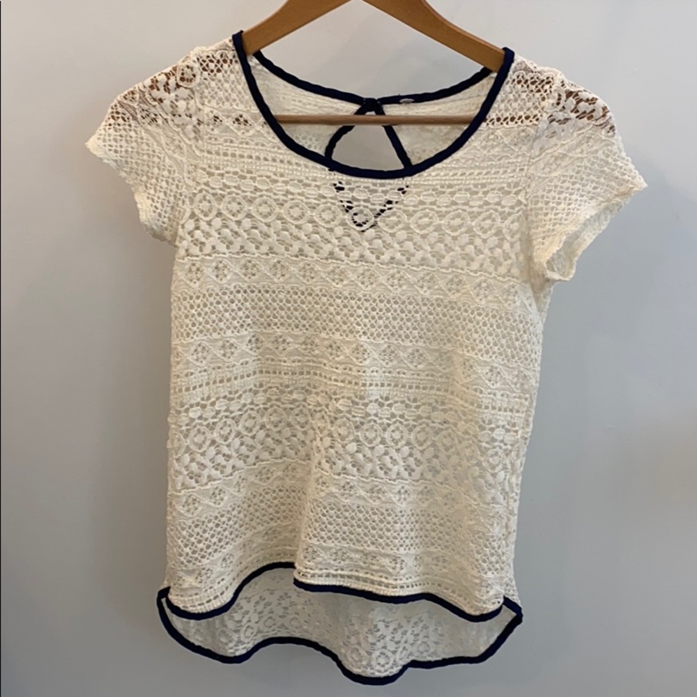 Cream and navy lace top